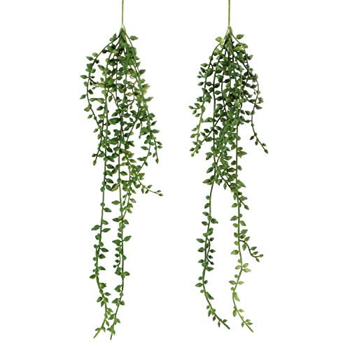 JUSTOYOU 2 Pack Artificial Succulents Plants String of Pearls Hanging Plants for Outdoor Wedding Garden Home Decor 2PCSQRL